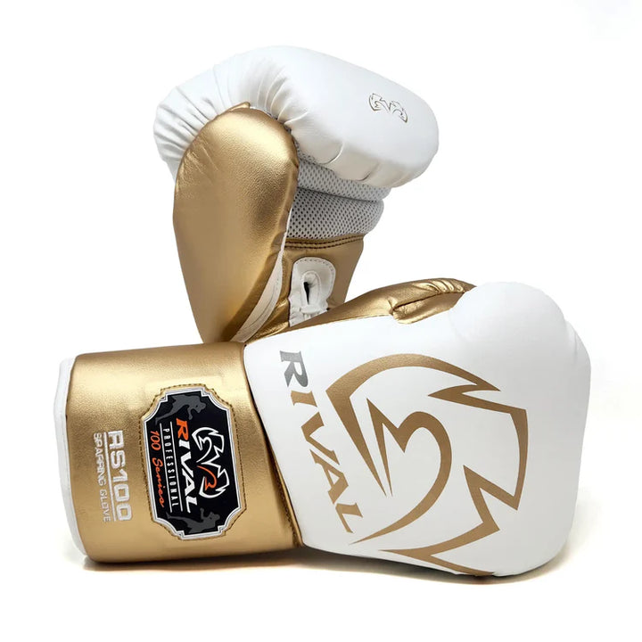 Rival RS100 boxing gloves sparring white/gold