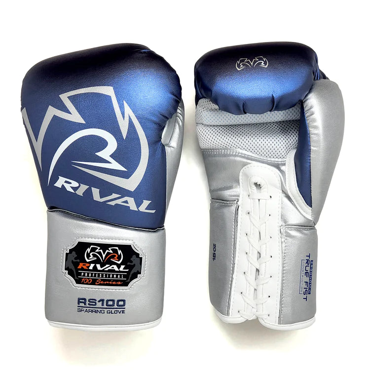 Rival RS100 Boxing Gloves Sparring Blue/Silver