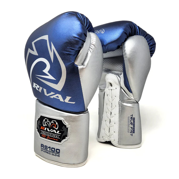 Rival RS100 Boxing Gloves Sparring Blue/Silver