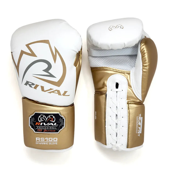 Rival RS100 boxing gloves sparring white/gold