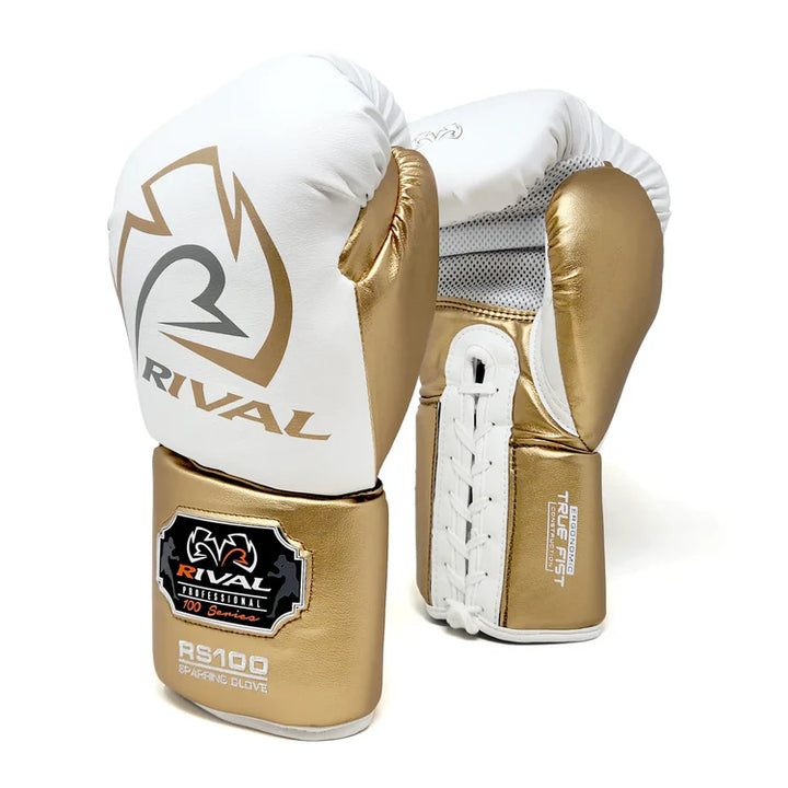Rival RS100 boxing gloves sparring white/gold