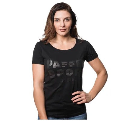 Paffen Sport «BLACK LOGO» Women’s Cut T-Shirt – Slim Fit Damen Shirt mit Black-on-Black Logo
