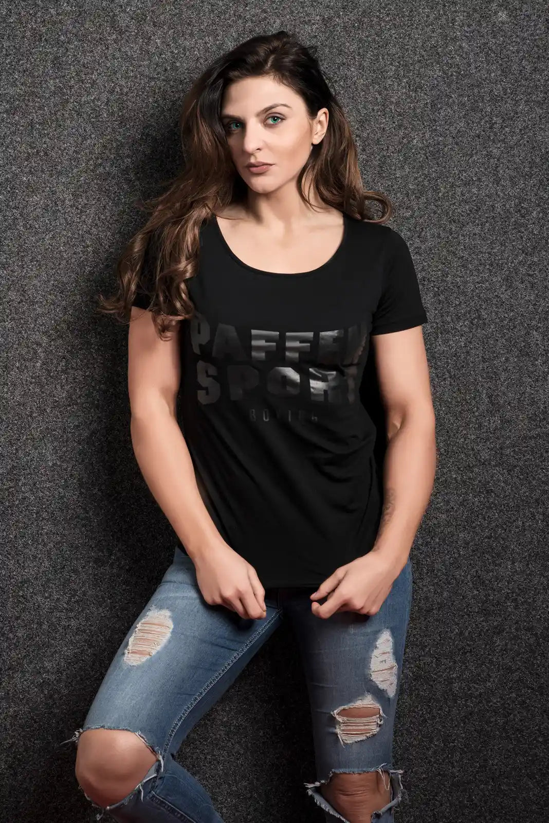 Paffen Sport «BLACK LOGO» Women’s Cut T-Shirt – Slim Fit Damen Shirt mit Black-on-Black Logo