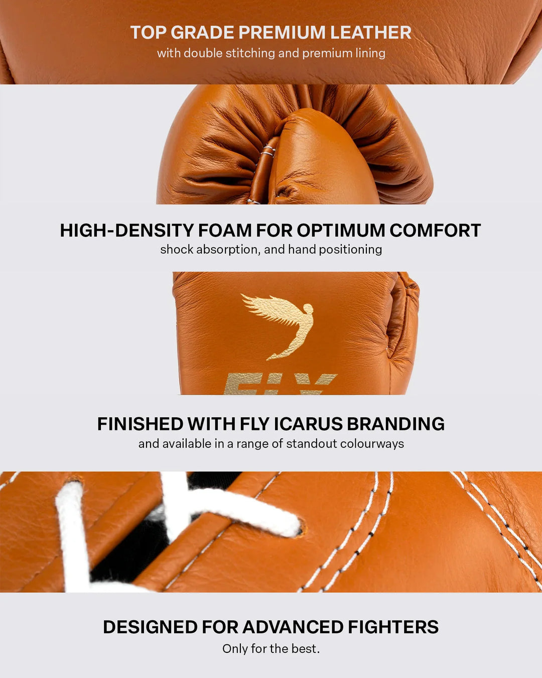 Fly “Superlace 2“ Premium Lace-up Boxhandschuhe, Windsor Tan