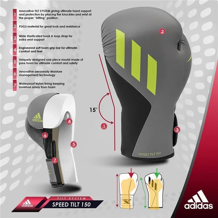 adidas Speed Tilt 150 Boxhandschuhe, Grau/Schwarz