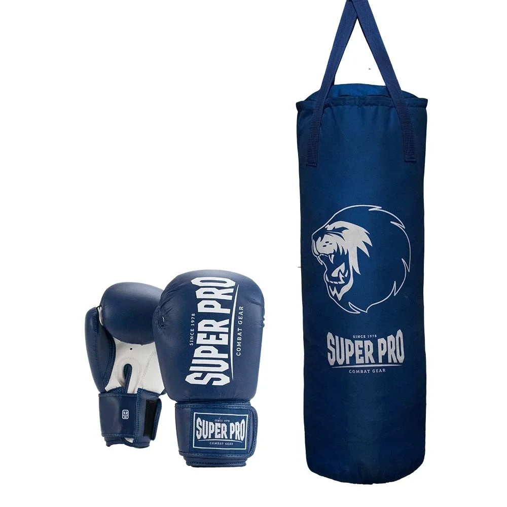Super Pro Combat Gear Boxsack Set mit Boxhandschuhen, Navy